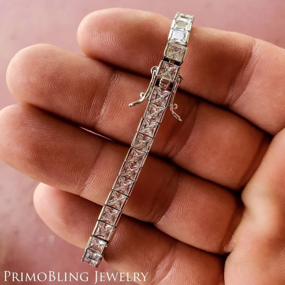 Asscher Cut Simulated Diamond Tennis Bracelet